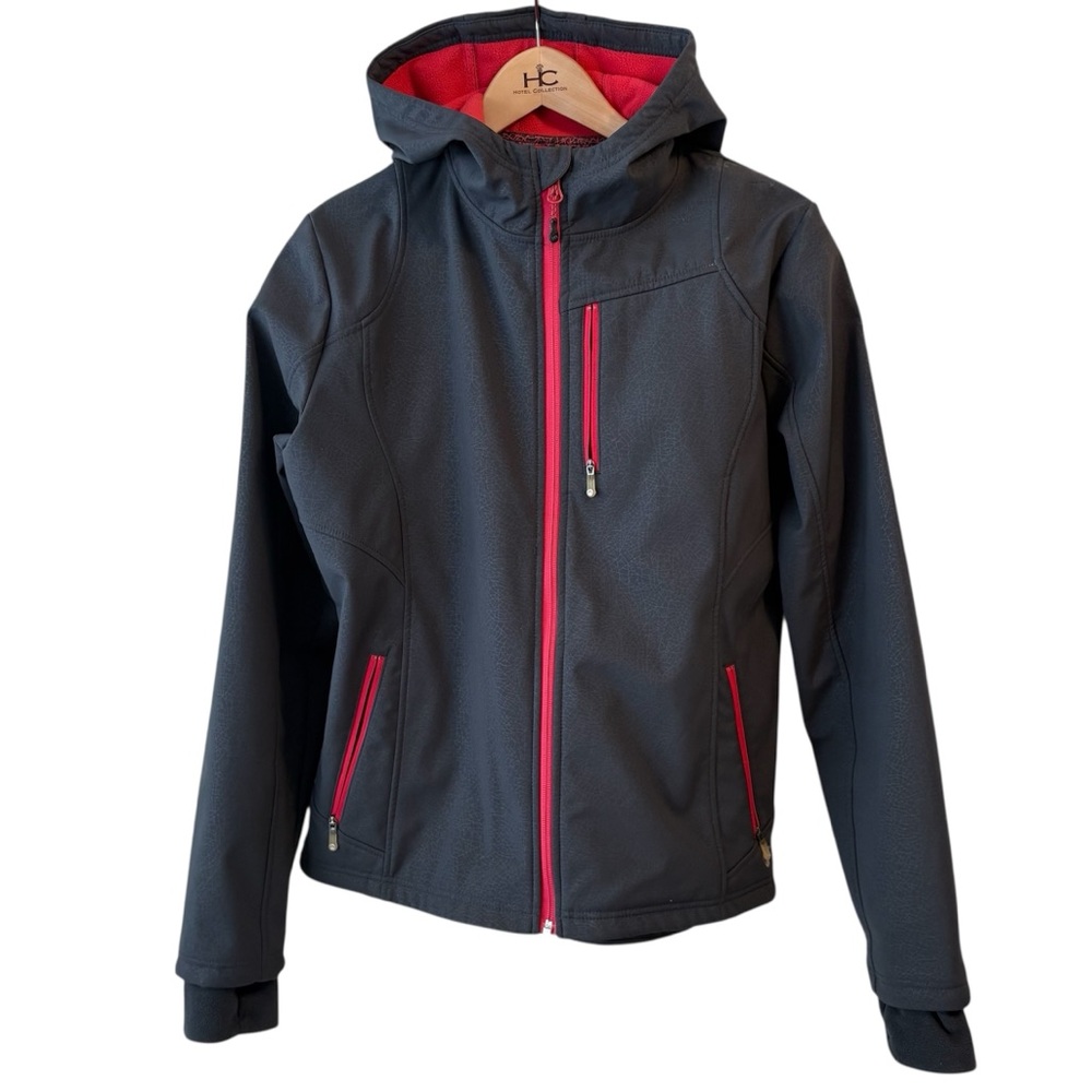 Women's Hooded Softshell Jacket - Black with Pink Accents